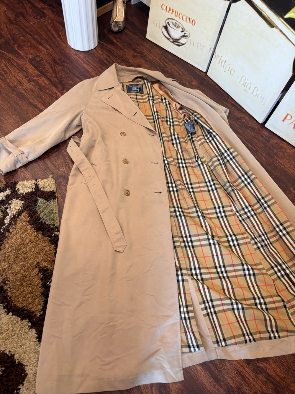Burberry Beige Double-Breasted Trench Coat with Belt - Picture 12 of 14